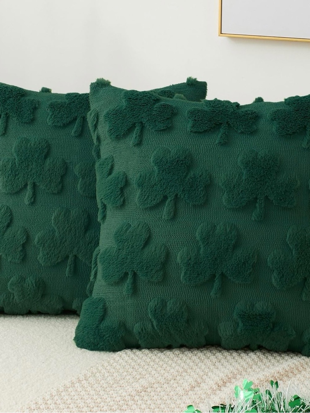 Textured Clover Throw Pillow Cover Pair in Deep Green